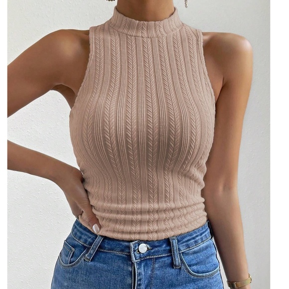 026 Fitted Ribbed Knit Mock Neck Tank Top - Picture 15 of 16